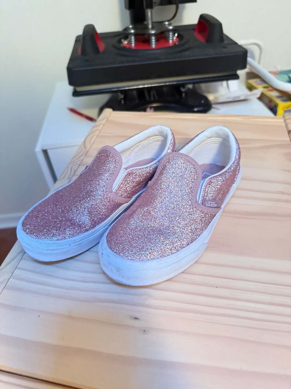 Vans Classic Slip-On Size 12.5 Pink Glitter Kids Shoes